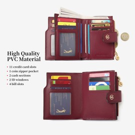 GOLF SUPAGS Wallets for Women PVC Leather Credit Card Holder Large Capacity Multi Card Organizer Small Wallet with Double Zipper Pocket, Brown × Wine-859, Fashionable