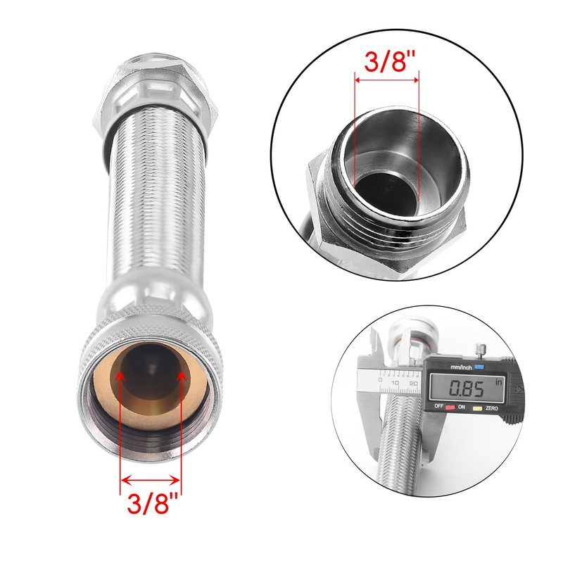 Short Garden Hose Extension, Heavy-Duty Hose, Maximum Bend 45°, Stainless
