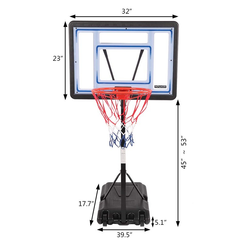 FCH Poolside Basketball Hoop, Adjustable Height 45"-53" Swimming Pool Basketball