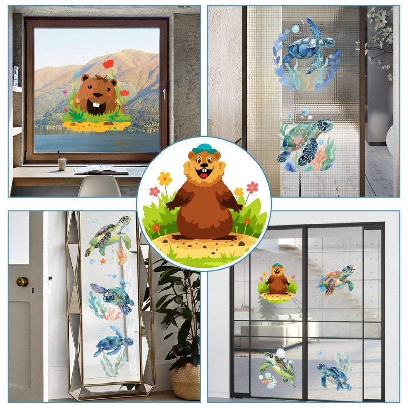 GORGECRAFT 4Pcs 4 Styles 16CM Groundhog Day Window Cling Plastic
