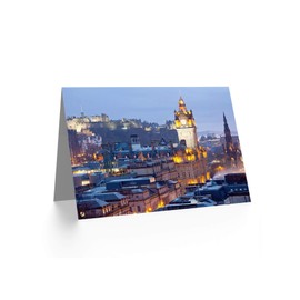 Wee Blue Coo Edinburgh Castle Night City View Birthday Art Sealed Greeting Card Plus Envelope Blank inside