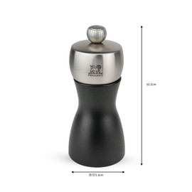 PEUGEOT 21283 Pepper Mill, Wooden, 4.7 inches (12 cm), Coarseness, Made in France, Fiji Black Mat