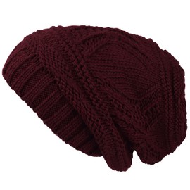 Lilax Knit Slouchy Oversized Soft Warm Winter Beanie Hat Wine