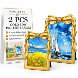 2 Pcs Gold Vintage Picture Frames Bowknot Resin 6" & 7" Home Wedding Decor
