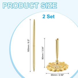 PATIKIL 2 Piece Hollow Round Pen Metal Ballpoint Pen Set, 1 mm Black Ink Pens for Business Office Wedding Guest Signature Golden