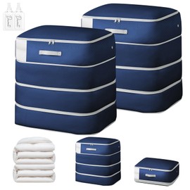 DIMJ 260L Duvet Storage Bags - Large Capacity Bedding Storage 4-Layer Ultra Space Saving Self Compression Organiser, Washable Compression Packing Cubes for Move-Dorm-Cloth-Bed, 2-Pack, Navy Blue