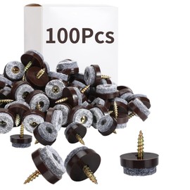 Yaocom 100 Pcs Screw on Felt Chair Pads 0.8" Felt Pads for Furniture Sliders Floor Protectors Round Screw Chair Glides for Hardwood Floors, Brown