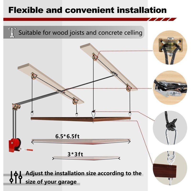 Overhead Garage Storage Lift Hoist, Heavy-duty Ceiling Mounted Garage Storage