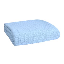 Elvana Home 100% Cotton Bed Blanket, Breathable Bed Blanket Full - Queen Size, Cotton Thermal Blankets Full - Queen, Perfect for Layering Any Bed for All Season, Light Blue