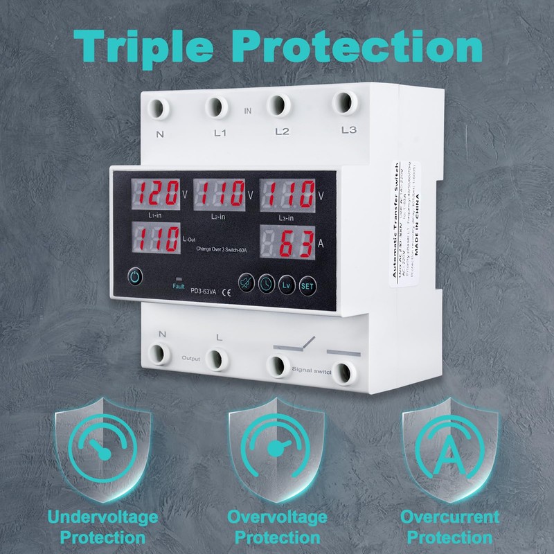 Automatic Transfer Switch, 110V 63A Auto Transfer Switch Real-time Monitoring