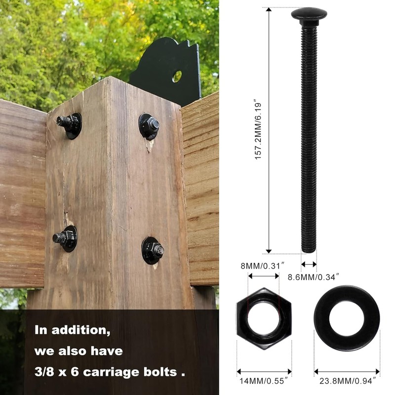 CNQLIS Carriage Bolt Kit, 3/8 x3-1/2 Inch Black Rustproof Carriage