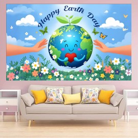 LOONELO Happy Earth Day Backdrop Banner April 22 Environmental Protection Travel Party Decorations 70.8x43.3 Inch, Global Health Earth Day Photo Booth Props for School Office Classroom Supplies