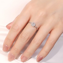 Sterling Silver Cushion-Cut Diamond Engagement Ring Simple Princess Statement Ring Tiny Promise Ring Size Adjustable 3-10 (Silver)