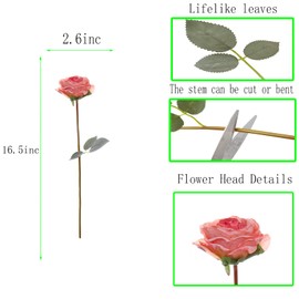 Kimura's Cabin Artificial Flowers Vintage Rose 12pcs Real Looking Fake Roses with Stems for Home Table Centerpieces Arrangements Wedding Party Decoration(Pink)