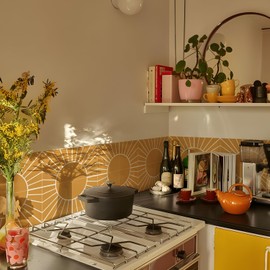 Alwayspon 10Pcs Peel and Stick Tile Transfer Stickers, Yellow Sun Tile Decal Self-Adhesive Vinyl Backsplash Stick on Wall Tiles for Kitchen Bathroom Home Decor DIY, 20cm/8inch