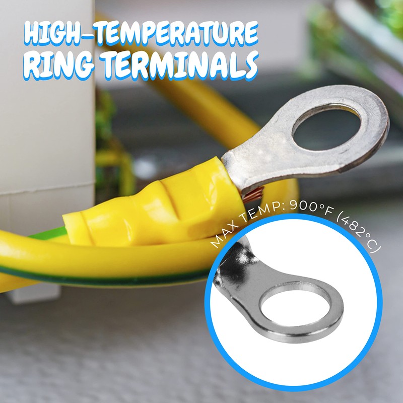 High-Temperature Ring Terminals- 16-14 AWG Wire Size; 6" Stud Size-