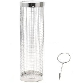 Stainless Steel Cylindrical BBQ Basket Reusable Round Grill Net, Perfect for Camping and Outdoor BBQ (30cm)