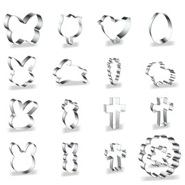 ZADE Mini Easter Cookie Cutters - 17PCS Stainless Steel Easter Cookie Cutters - Chick, Cross, Bunny, Sheep,Butterfly, Sheep,Carrot and More Shapes Biscuit Cutter for Baking and Holiday Treats