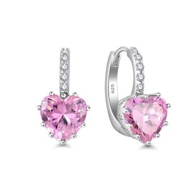 Starchenie 925 Sterling Silver Earrings, Heart Shape Birthstone Pink Leverback Dangle Earrings Jewellery Gift for Women