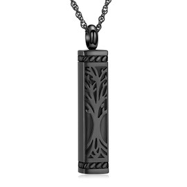 shajwo Tree of Life Urn Necklaces for Ashes for Women Men Cube Bar Cremation Jewelry for Ashes Memorial Human Ashes Pendant,Black