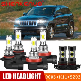 SHENKENUO For Jeep Grand Cherokee 2011 2012 2013 LED Headlight High/Low + Fog Lights Bulbs