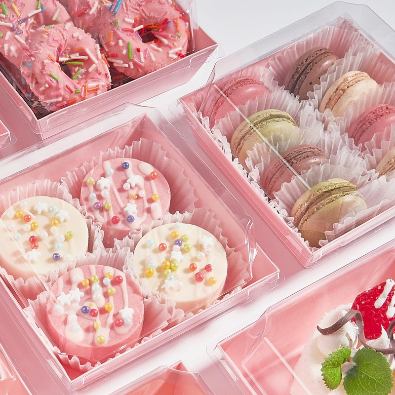 Ocmoiy Pink Charcuterie Boxes with Clear Lids 4x4 Inch, 100