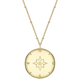 Glanzstücke München Women's Necklace with Compass Pendant Sterling Silver Yellow Gold-Plated 50 + 5 cm Silver Chain with Symbol
