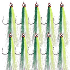 Clouser Minnow Fishing Flies, 10Pcs Streamer Fly Fishing Lure Hand Tied Flies Fishing Teaser Hook Lures for Flounder Salmon Trout Sea Bass Steelhead, Yellow Green