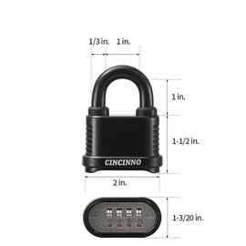 CINCINNO Heavy Duty Outdoor Combination Lock, 2 in. Wide Weatherproof Combo Lock for Outdoor Use，12 Pack
