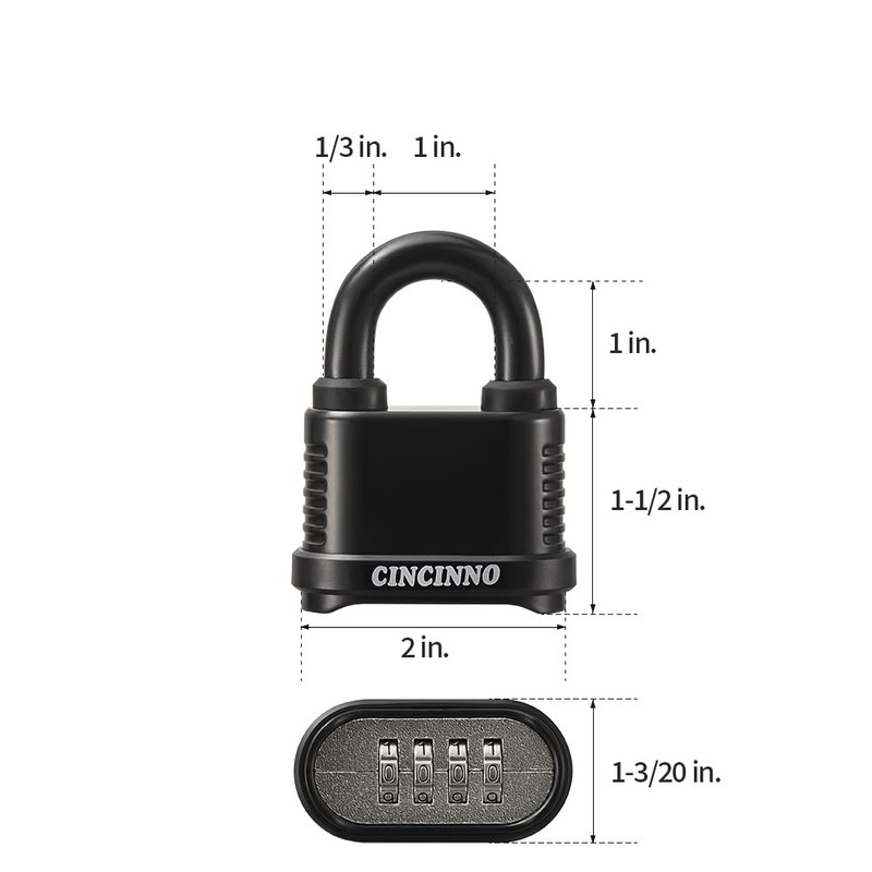 CINCINNO Heavy Duty Outdoor Combination Lock, 2 in. Wide Weatherproof