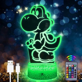 Japan Anime Yoshi Night Light for Children 3D LED Illusion Lamp 16 Colours Yoshi Toy Light USB Smart Touch Remote Control Table Lamp Yoshi Gift for Children's Room Decoration Holiday Gifts