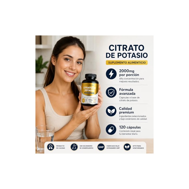 Citrato De Potasio Puro Well Rounded 120 Cápsulas, Suplemento Mineral,