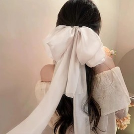 Bride Hair Bow Veils for Bridal Big Bowknot Hair Clip for Wedding Bachelorette Party Large White Bows for Bridal Hair Accessories for Girls Brides To Be Bridesmaid Hair Bow Veil with Barrettes