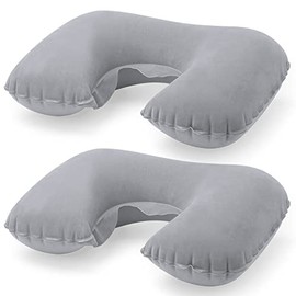 eBuyGB Pack of 2 Inflatable Neck Pillow for Travel, Blow Up Compact Portable Head & Neck Support Cushion - Airplane, Car, Train (Grey)