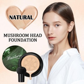 Mushroom Head Air Cushion CC Cream,Full Coverage Mushroom Head Liquid Foundation BB Cream Face Makeup,Oil Control Long Lasting Moisturizing Matte Concealer,Even Skin Tone（Natural）