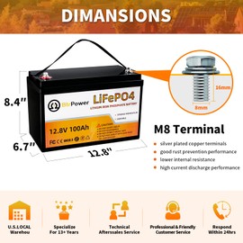 12V 100AH LiFePO4 Lithium Battery, 5000+ Cycles Deep Cycle LiFePO4 Battery with Built-in 100A BMS fit for RV, Home Storage,Trolling Motor,Off-Grid System,Solar Power System,Marine