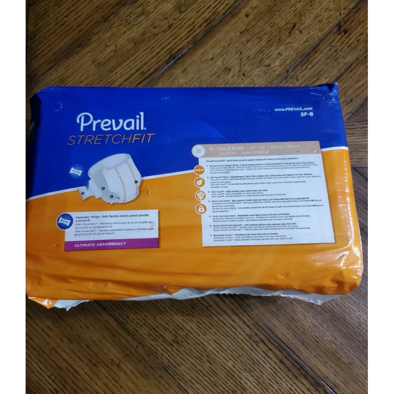 Prevail Stretchfit Incontinence Briefs, Size B, 16 Briefs, 49" -