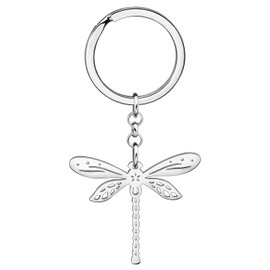YAYAKO Flying Dragonfly Keychain Stainless Steel Keyring Car Key Chain Dragonfly Gifts for Women Girls Spring Summer Charms (Silver Plated #6)