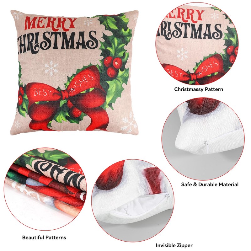 LOKIPA Christmas Pillow Covers, Christmas Throw Pillow Covers 17x17 Set