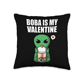 Anime Valentine's Day Gifts Boba Tea UFO Alien Anti Valentines Day Throw Pillow, 16x16, Multicolor