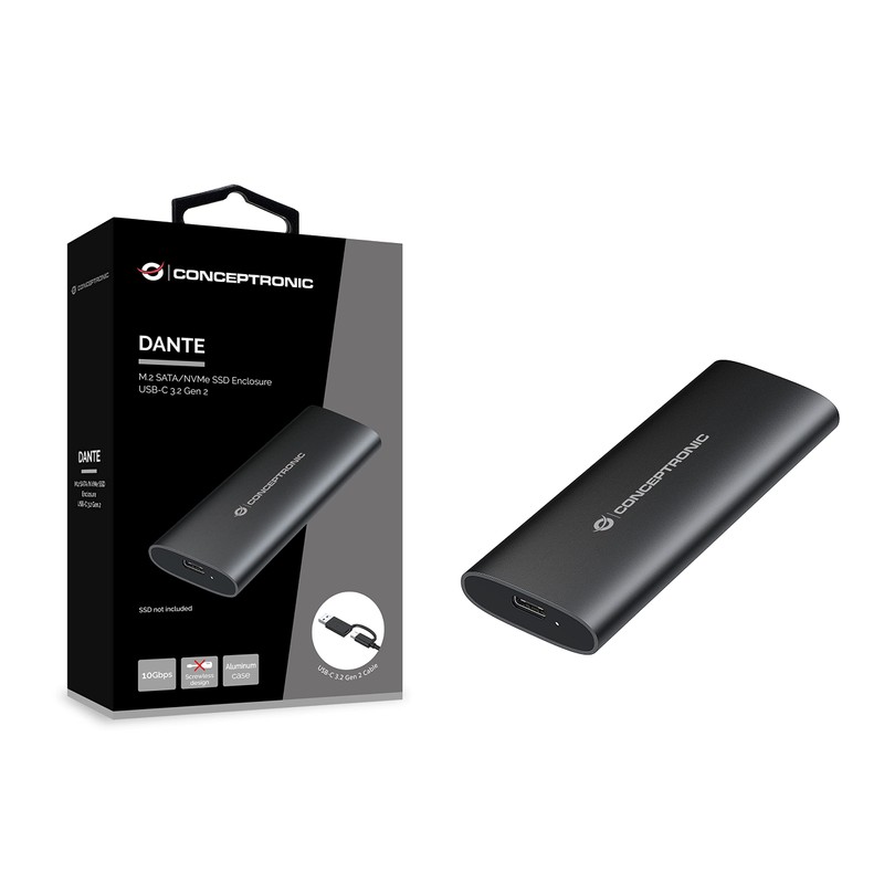 CONCEPTRONIC DANTE04B M.2 SATA/NVMe SSD Enclosure USB-C 3.2 Gen 2