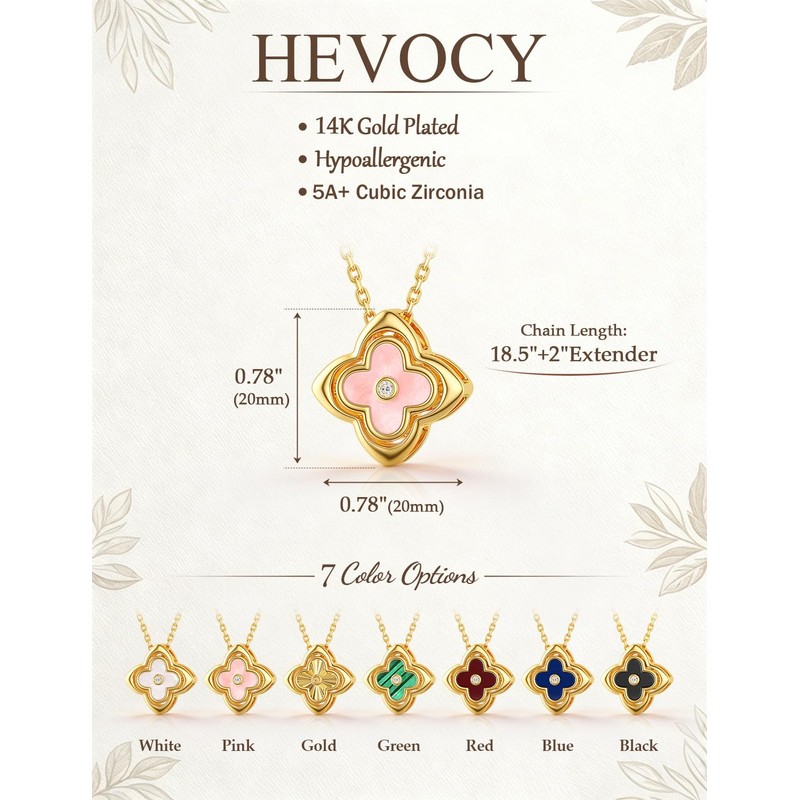 HEVOCY Gold Four Leaf Clover Necklace for Women, Adjustable Chain