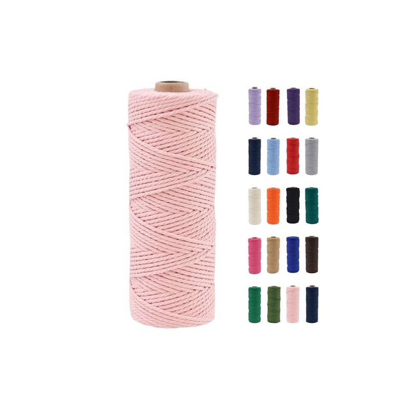 POPOYU 2mm Macrame Cord,100m Natural Cotton Macrame Rope,Light Pink Macrame