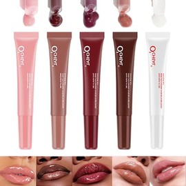 Juego de 5 brillos labiales hidratantes con péptidos, bálsamo labial brillante, brillo labial de gelatina natural de brillo instantáneo para mujeres
