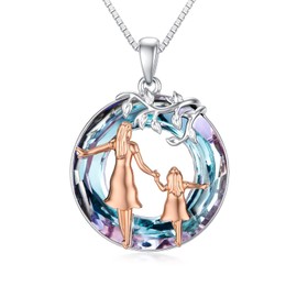 ROMANTICWORK Mother Gifts 925 Sterling Silver Mother Necklaces Mother and Child Love Heart Pendant Necklace Jewellery Mother's Day Christmas Gifts for Women Mother Daughter, Sterling Silver, No