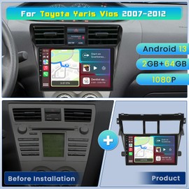 Inefala Hi-Fi 2+64G Android 13 Car Stereo Radio for Toyota Yaris Vios 2007-2012, 9'' HD Touch Screen with Wireless CarPlay Android Auto, AHD Backup Camera, Mirror Link, GPS, WiFi