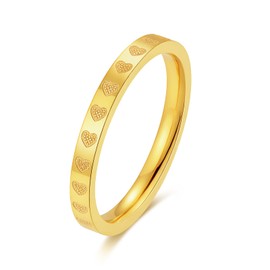 munone 2mm Love Hearts Ring for Women Men,18k Gold Plated Titanium Stackable Dainty Comfort Ring Non Tarnish Band Rings
