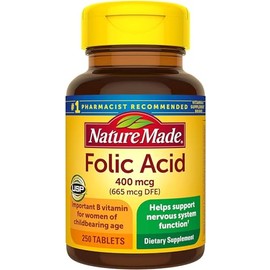 Nature Made Folic Acid 400 mcg Tablets, 250 Tablets