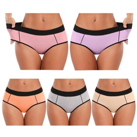 POKARLA Women's Cotton Stretch Underwear Ladies Mid Rise Briefs Panties Multipack 5-Pack(Medium)