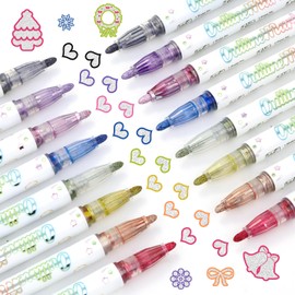 DIYDEC 16pcs Glitter Outline Markers, 8 Colors Double Line Glitter Outline Pens for Kids DIY Art Crafts ScrapBooking Writing Painting